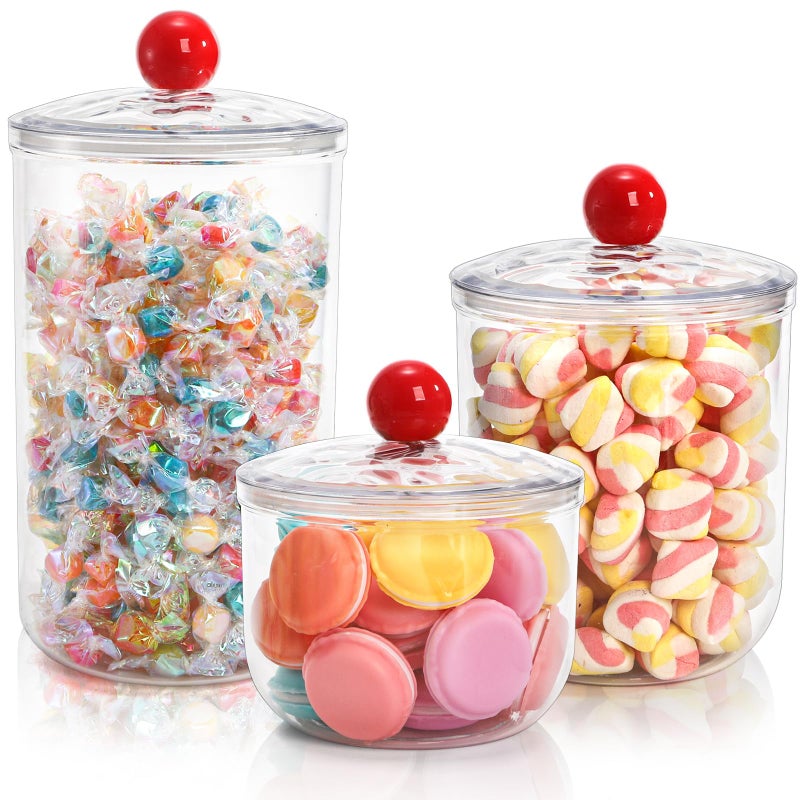 Nagpew 3 Pack Clear Candy Jar, Airtight Plastic Cookie Jars with Lids in 3 Sizes, Wide Mouth Food Storage Apothecary Container for Office Desk, Kitchen, Counter, 70 Oz, 45 Oz, 27 Oz - Image 1