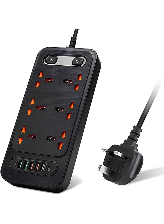 PROMASS promass 3000W 2m Power Strip Extension Cord & Bar 6 UK Outlets 5 USB 1 USB-C Multiple Surge Protector with Charging Socket Universal Extension Lead Wire for Home Work Study Office Kitchen  - Image 1