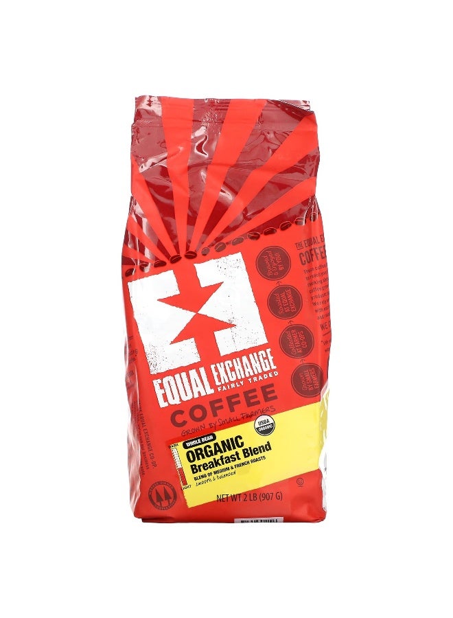 Equal Exchange, Organic Coffee, Breakfast Blend, Whole Bean, Medium & French Roasts, 2 lb (907 g) - Image 1