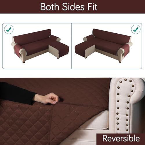 HOKIPO Polyester L Shape 4 Seater (2+2 Seater) Reversible Sofa Cover Mat for Sectional Sofa, Brown (AR-5754-BR) - Image 3
