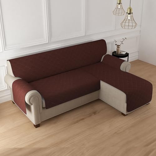 HOKIPO Polyester L Shape 4 Seater (2+2 Seater) Reversible Sofa Cover Mat for Sectional Sofa, Brown (AR-5754-BR) - Image 1