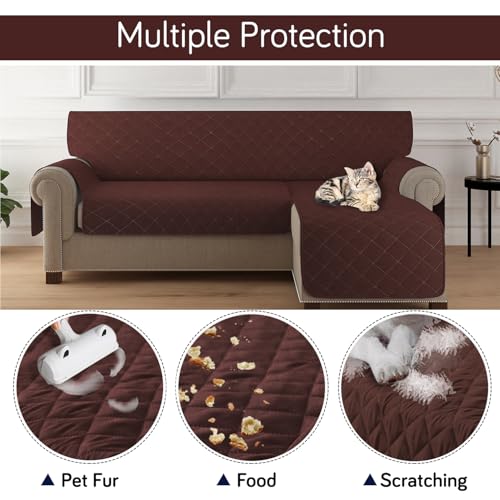 HOKIPO Polyester L Shape 4 Seater (2+2 Seater) Reversible Sofa Cover Mat for Sectional Sofa, Brown (AR-5754-BR) - Image 4