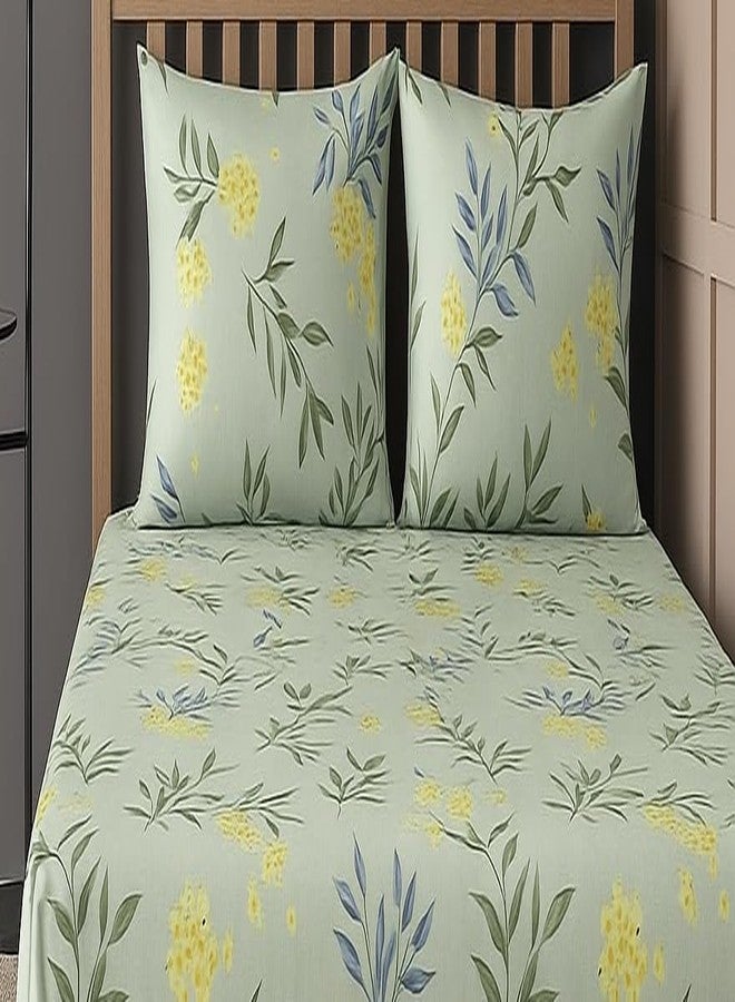 VIVEA RESERVE 400 TC Cotton Feel Glace Cotton Fully Elastic Fitted Bedsheet Queen Size Double Bed with 2 Pillow Covers (60" × 78" inches, Leafora Greens) - Image 2
