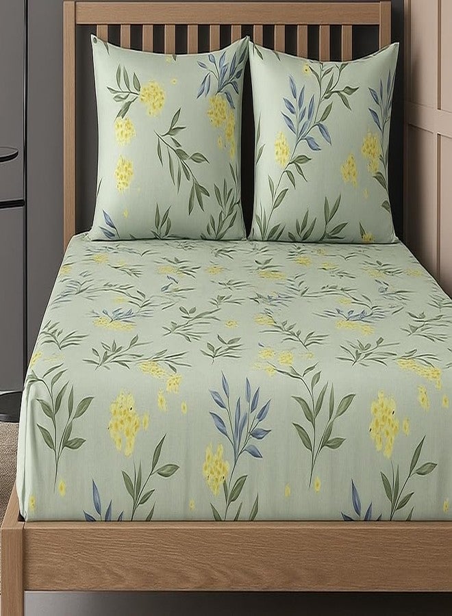 VIVEA RESERVE 400 TC Cotton Feel Glace Cotton Fully Elastic Fitted Bedsheet Queen Size Double Bed with 2 Pillow Covers (60" × 78" inches, Leafora Greens) - Image 3