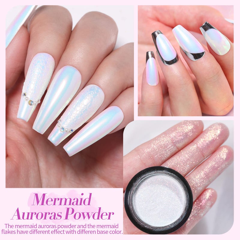 Born Pretty Chrome Powder Metallic Mirror Auroras Mermaid Pearl Pigment Powder Manicure Nail Art Decoration Sets 2 Boxes - Image 4