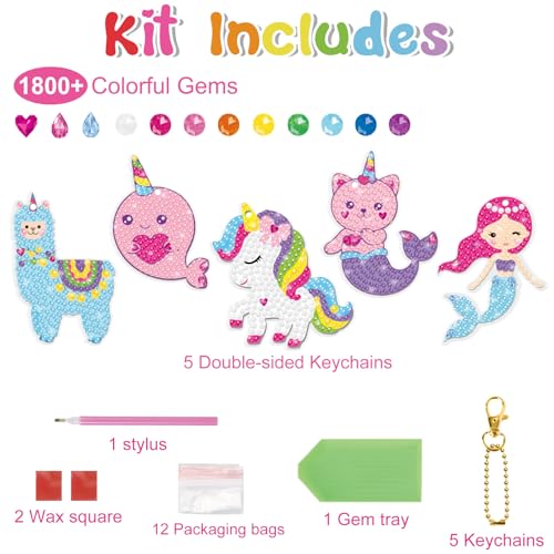 BANBBUR Arts and Crafts for Kids Ages 8-12,5PCS Double Sided Diamond Art Keychains,5D Gem Art for Kids Ages 4-8 Girls Birthday Gifts, BAKY5 - Image 3