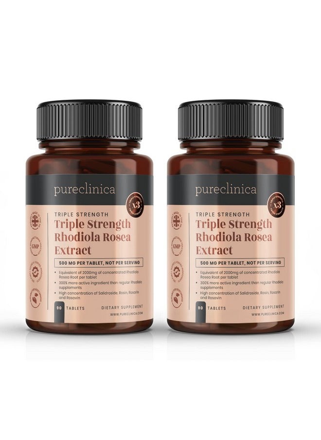 pureclinica Rhodiola Rosea 2000Mg X 180 Tablets (2 Bottles Of 90 Tablets Each 6 Months Supply). 300% Stronger  - Image 2
