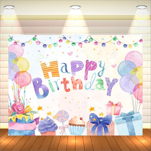 Party Baazaar Pastel Theme Backdrop | Backdrop for Birthday Decoration | Happy Birthday Banner for Kids (Pack of 1, Multicolor, Size: 5x4 Feet) - Image 1