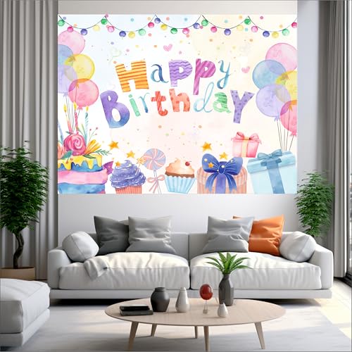 Party Baazaar Pastel Theme Backdrop | Backdrop for Birthday Decoration | Happy Birthday Banner for Kids (Pack of 1, Multicolor, Size: 5x4 Feet) - Image 2