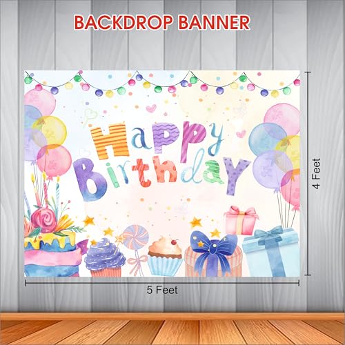Party Baazaar Pastel Theme Backdrop | Backdrop for Birthday Decoration | Happy Birthday Banner for Kids (Pack of 1, Multicolor, Size: 5x4 Feet) - Image 3