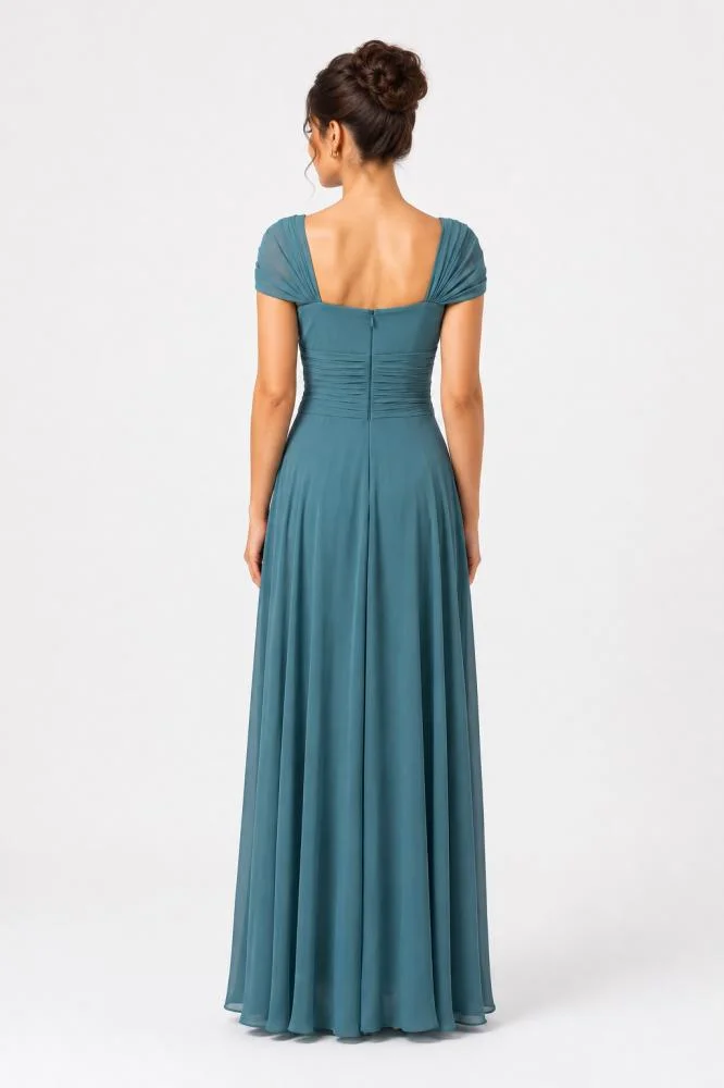Opera Fashion Long Chiffon Evening Dress with Embroidered Bodice