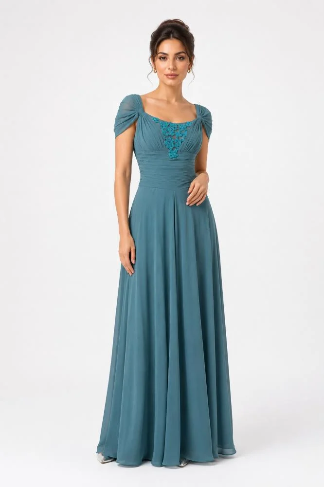 Opera Fashion Long Chiffon Evening Dress with Embroidered Bodice