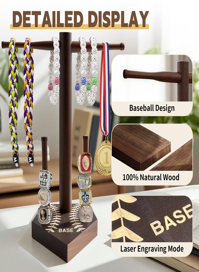 Kucttiu Wooden Baseball/Softball Drip Necklace & Championship Ring Holder - Sports Memorabilia Display Stand, Jewelry Organizer, Gift for Players, Coaches, Fan - Image 4