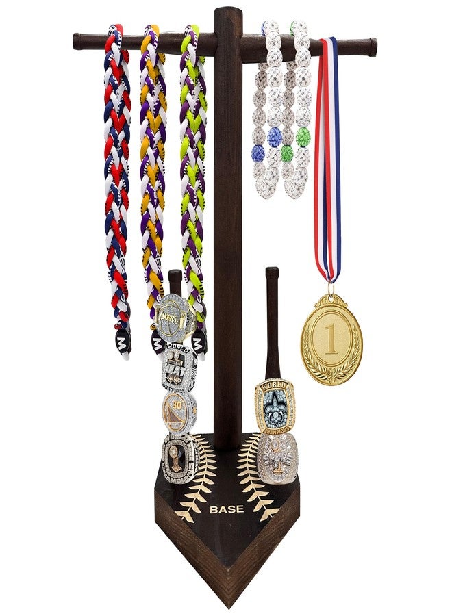 Kucttiu Wooden Baseball/Softball Drip Necklace & Championship Ring Holder - Sports Memorabilia Display Stand, Jewelry Organizer, Gift for Players, Coaches, Fan - Image 1