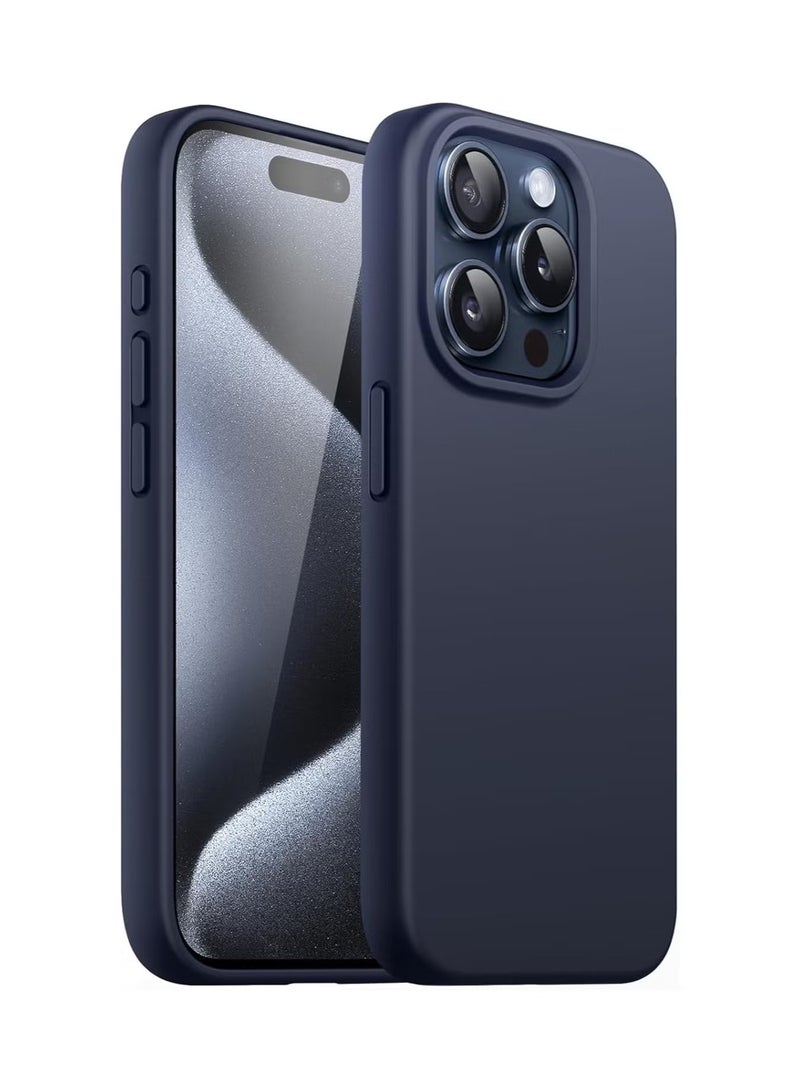 بروماس غطاء حماية لهاتف ايفون 15 برو ماكس، ملمس حريري ناعم، سيليكون لكامل الجسم، بطانة من الألياف الدقيقة، غطاء حماية مضاد للصدمات لهاتف ايفون 15 برو ماكس - ازرق - Image 1