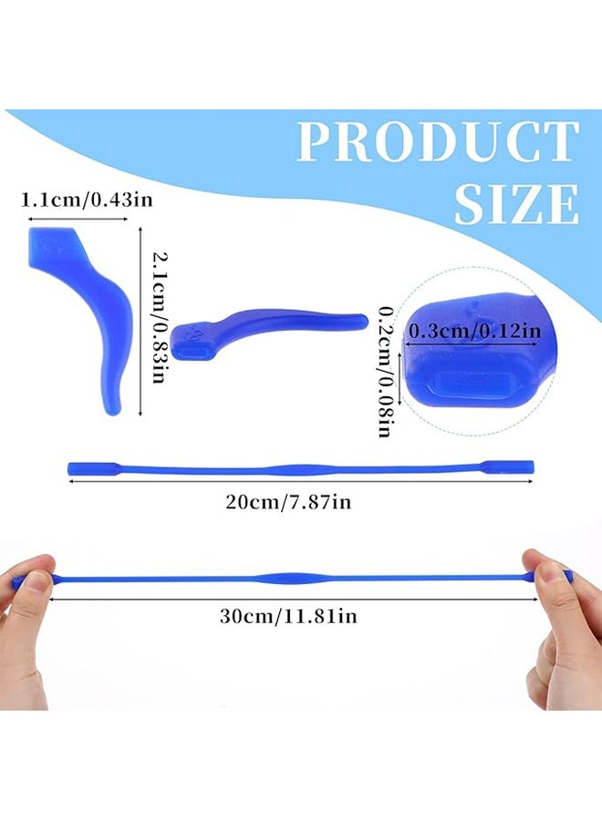 6 مجموعات من أشرطة النظارات الرياضية المرنة، أشرطة النظارات الآمنة المصنوعة من السيليكون المضادة للانزلاق مع خطافات مشبك الأذن، حامل سلك النظارات الشمسية قابل للتعديل للأطفال الأولاد والبنات (أسود، أبيض، أزرق) - Image 2