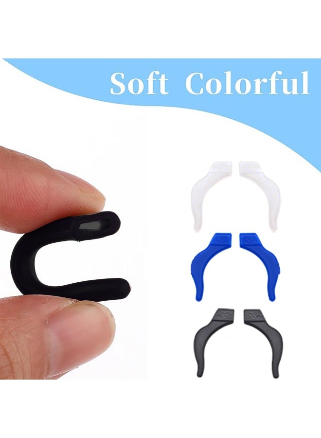 6 مجموعات من أشرطة النظارات الرياضية المرنة، أشرطة النظارات الآمنة المصنوعة من السيليكون المضادة للانزلاق مع خطافات مشبك الأذن، حامل سلك النظارات الشمسية قابل للتعديل للأطفال الأولاد والبنات (أسود، أبيض، أزرق) - Image 3