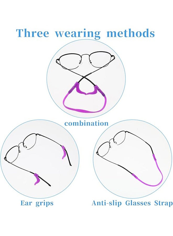 6 مجموعات من أشرطة النظارات الرياضية المرنة، أشرطة النظارات الآمنة المصنوعة من السيليكون المضادة للانزلاق مع خطافات مشبك الأذن، حامل سلك النظارات الشمسية قابل للتعديل للأطفال الأولاد والبنات (أسود، أبيض، أزرق) - Image 4