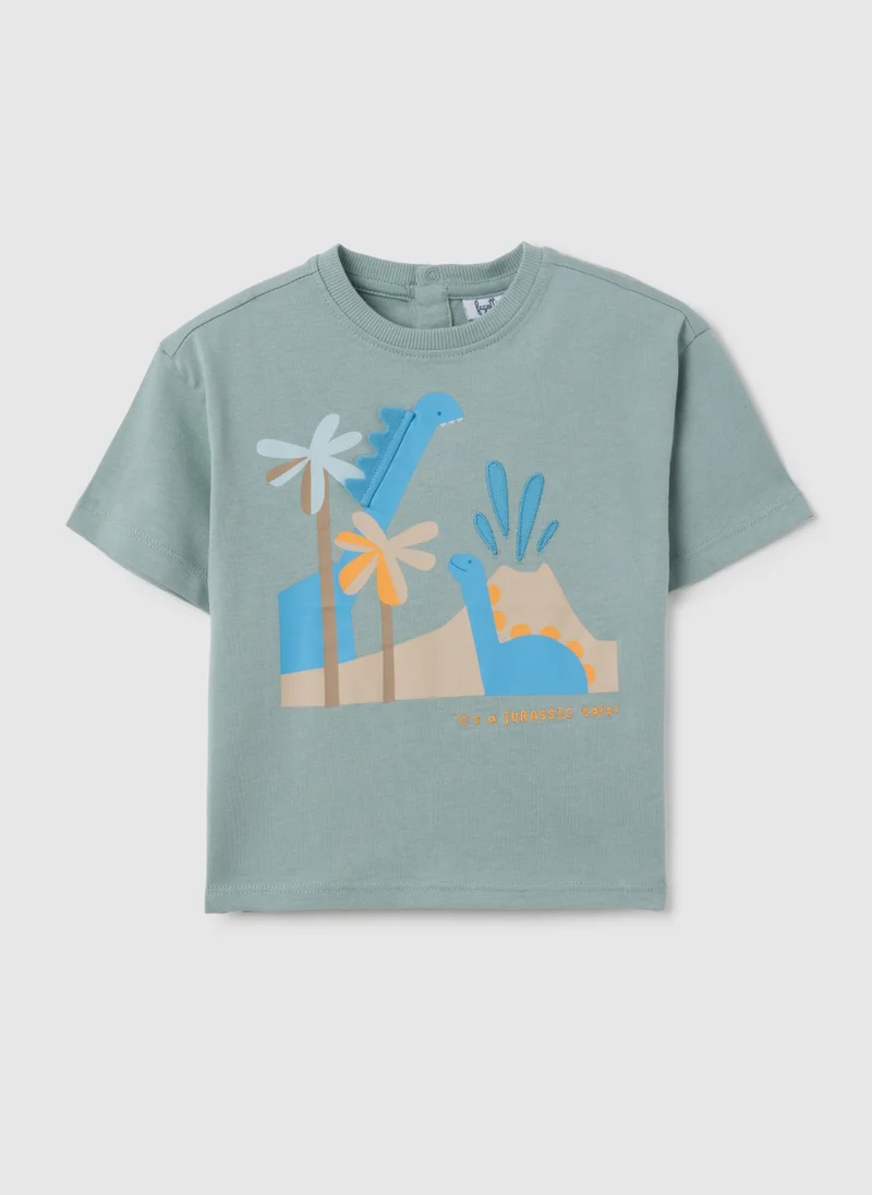 او في اس CHILDREN'S GREEN PURE COTTON T-SHIRT, REGULAR FIT