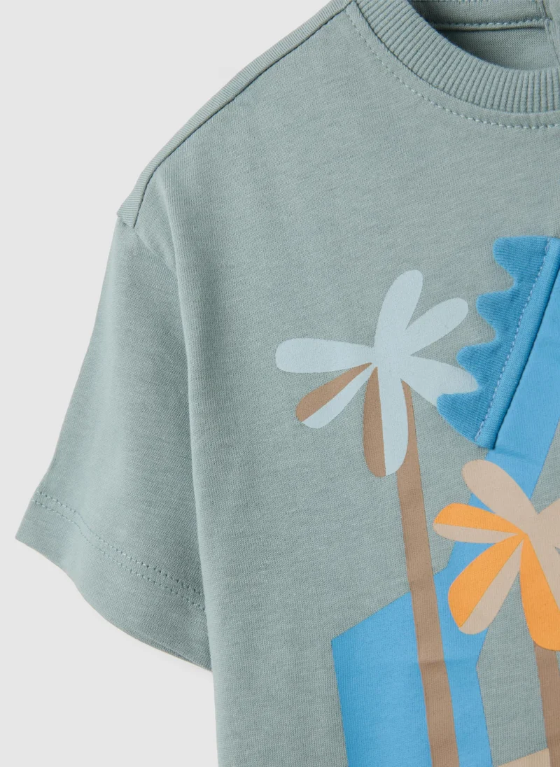 او في اس CHILDREN'S GREEN PURE COTTON T-SHIRT, REGULAR FIT