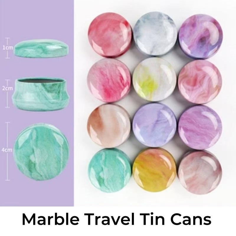 Rarapop 12 Pack Reusable Mini Round Tinplate Candle Tin Jars with Lids, 20ml Small Marble Travel Tin Cans Refillable Empty Container Bottle for Lip Balm, Salve, Eye Shadow, Powder - Image 2