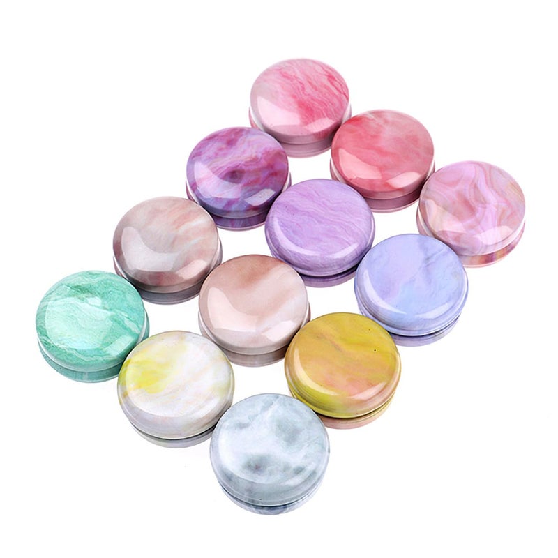 Rarapop 12 Pack Reusable Mini Round Tinplate Candle Tin Jars with Lids, 20ml Small Marble Travel Tin Cans Refillable Empty Container Bottle for Lip Balm, Salve, Eye Shadow, Powder - Image 1
