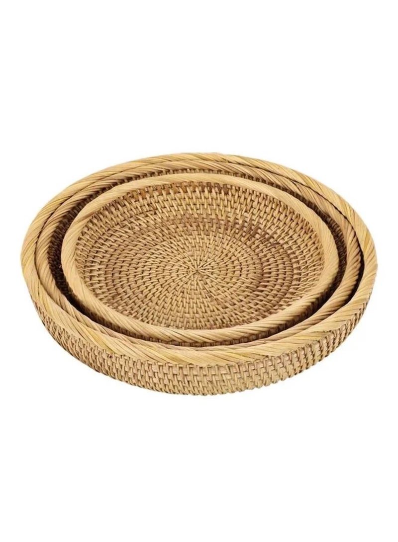 3-Piece Round Rattan Woven Decorative Display Brown 25, 23, 19.3cm - Image 1