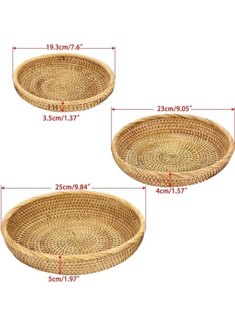 3-Piece Round Rattan Woven Decorative Display Brown 25, 23, 19.3cm - Image 2