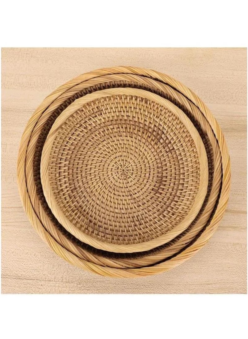 3-Piece Round Rattan Woven Decorative Display Brown 25, 23, 19.3cm - Image 5