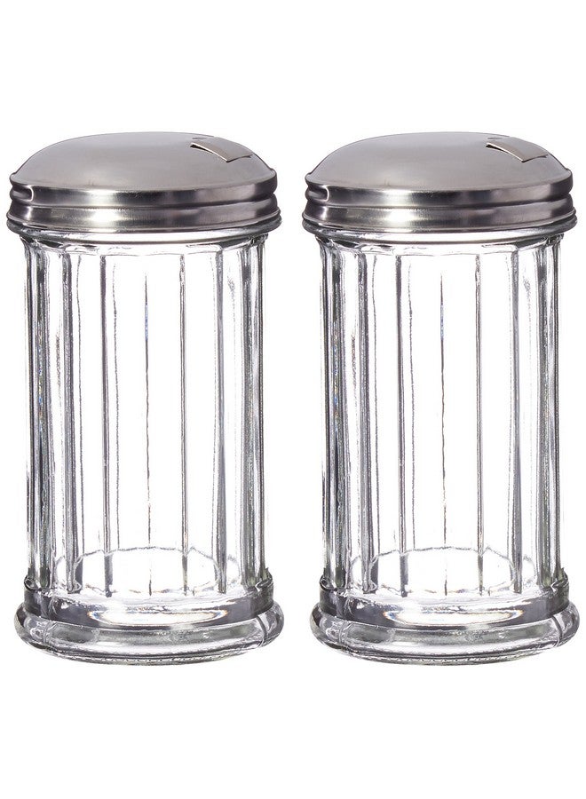 Update International Update International Retro Style Sugar Dispenser/Pourer/Shaker, Glass Jar, Stainless Steel Pour-Flap Lid, 12 oz, Set of 2 