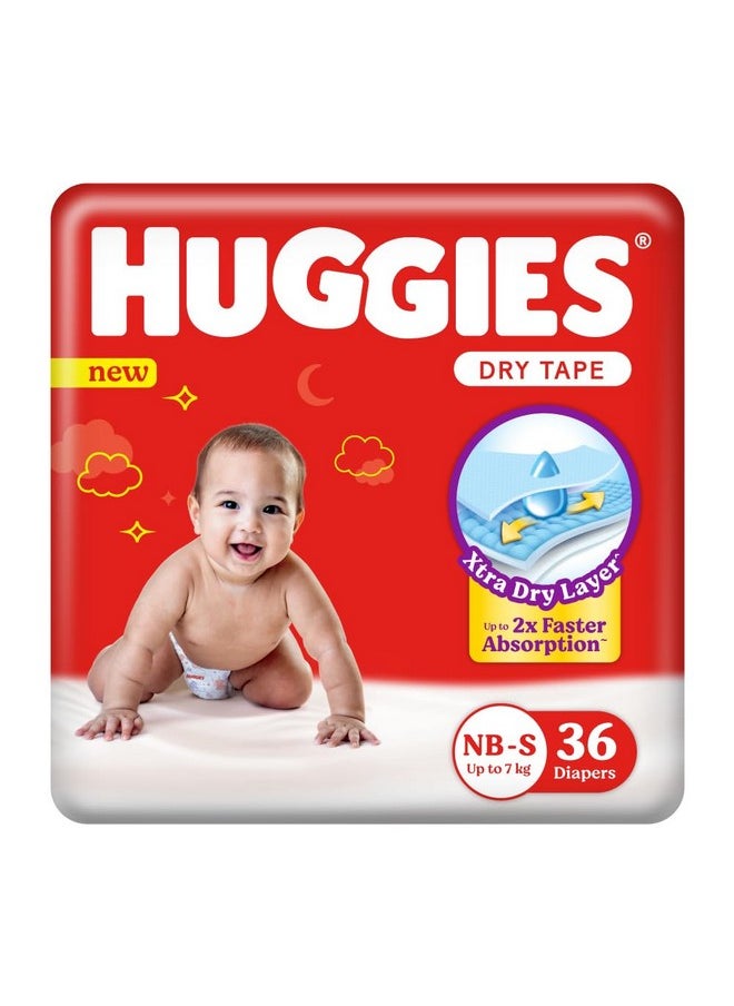 Huggies - Huggies Dry Tape | Adjustable Tape Style Unisex Diapers New Born - S Size, 36 Count | Up To 2X Faster Absorption, Up To 12 Hours Overnight Absorption, Ideal For 0-7 Kgs - Image 1