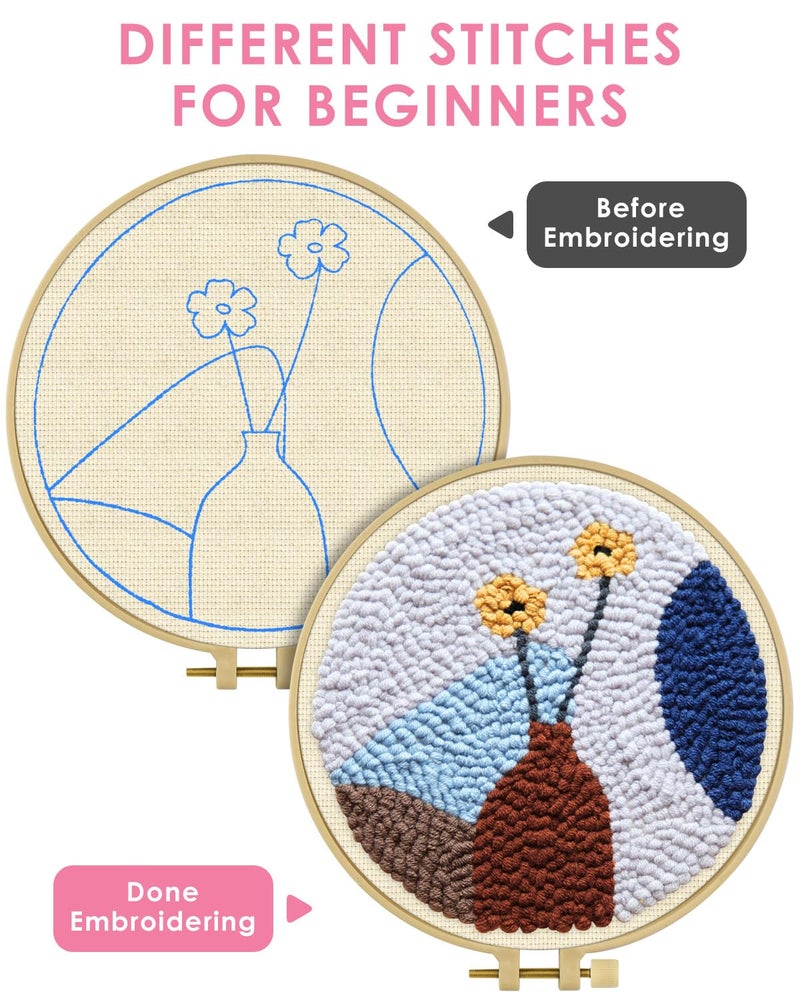 TINDTOP Punch Needle Kits, Punch Embroidery Kits for Adults Beginner, Tool with Punch Needle Fabric, Hoops, Yarns and Sewing Needles - Image 3