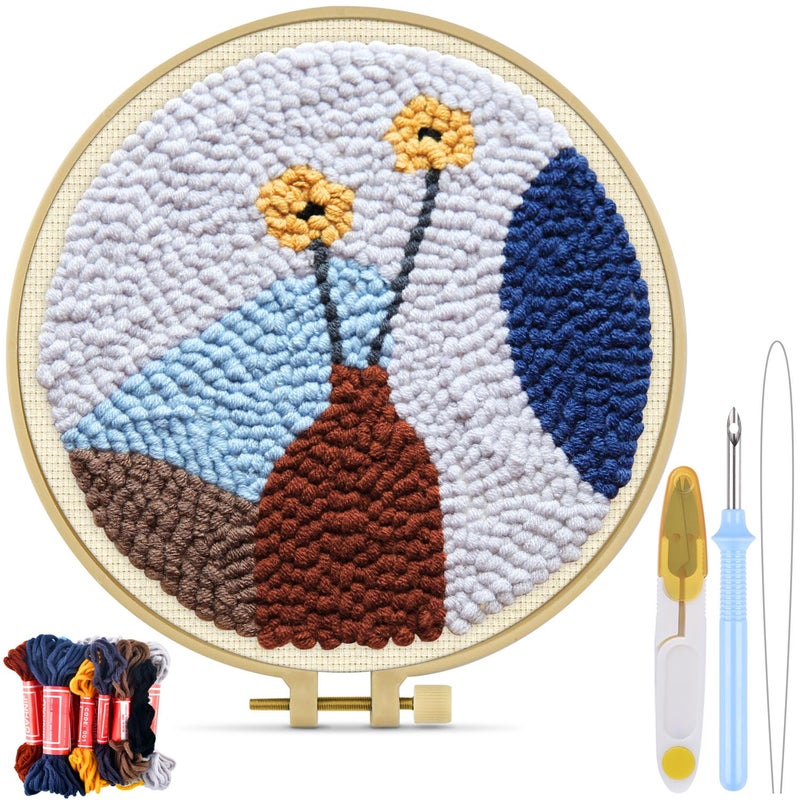 TINDTOP Punch Needle Kits, Punch Embroidery Kits for Adults Beginner, Tool with Punch Needle Fabric, Hoops, Yarns and Sewing Needles - Image 1