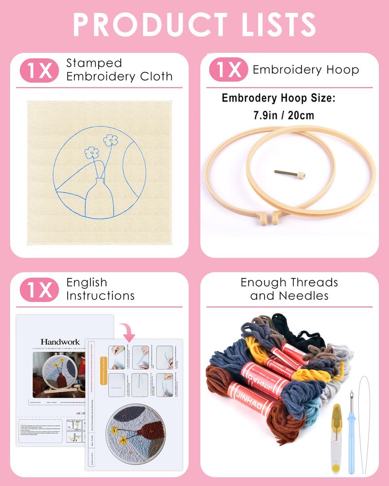 TINDTOP Punch Needle Kits, Punch Embroidery Kits for Adults Beginner, Tool with Punch Needle Fabric, Hoops, Yarns and Sewing Needles - Image 2