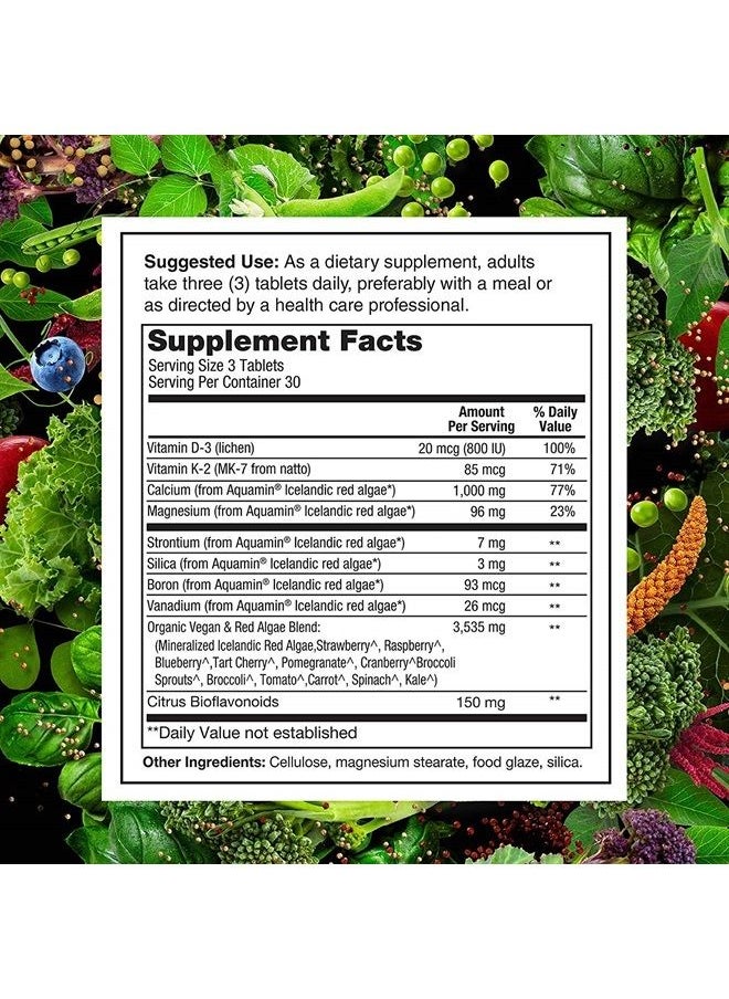 Vegan Calcium, Premium Plant Based Calcium (1000mg) Sourced from Icelandic Red Algae, Plus Magnesium, D3, K2, and Boron, 90 Vegan Tablets