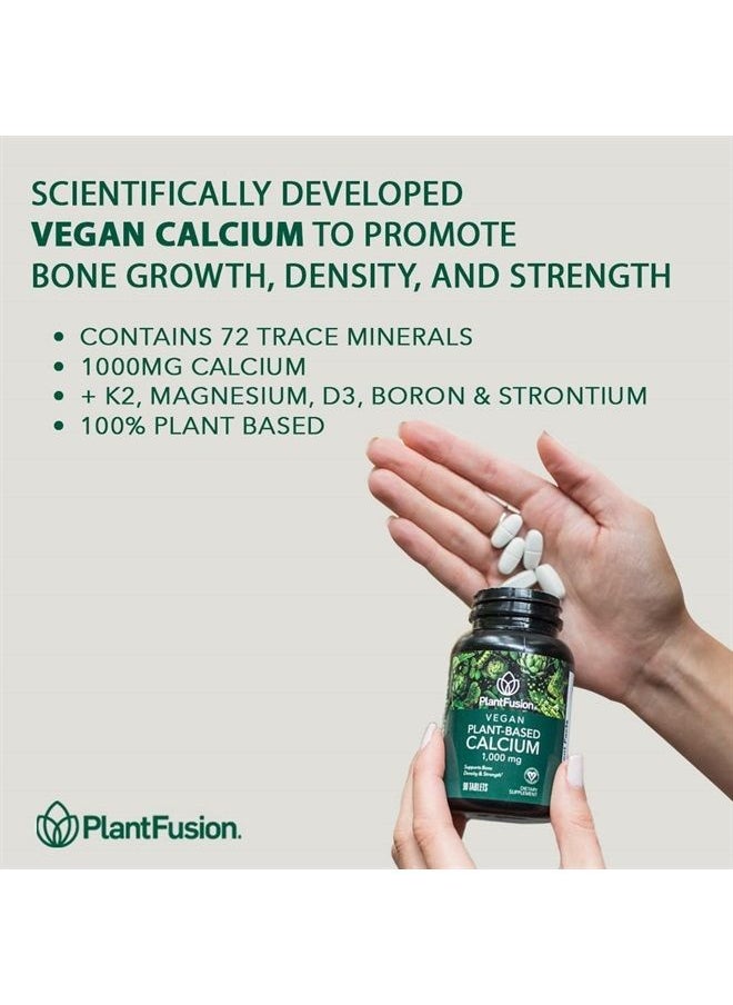 Vegan Calcium, Premium Plant Based Calcium (1000mg) Sourced from Icelandic Red Algae, Plus Magnesium, D3, K2, and Boron, 90 Vegan Tablets