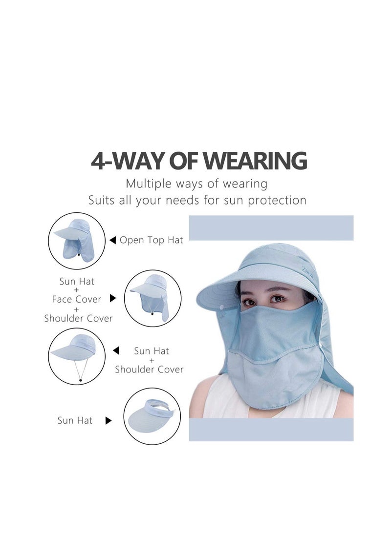 SYOSI Wide Brim Sun Hat, Fishing Hat Cap for Men & Women, Outdoor UV Sun Protection Hat, Women Sun Face Mask Visor Hat, Waterproof Breathable Hiking Hat, UPF 50 Protection Bucke (Sky Blue)  - Image 4