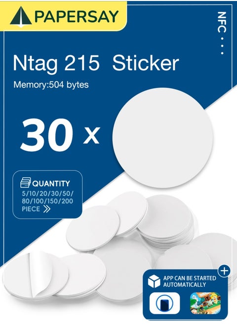 30 قطعة من بطاقات NFC فارغة من اودلوزي، NTAG215 NFC 215، بطاقات اميبو قابلة لاعادة الكتابة مع ذاكرة 504 بايت، متوافقة مع جميع الهواتف الذكية والاجهزة التي تدعم ان اف سي