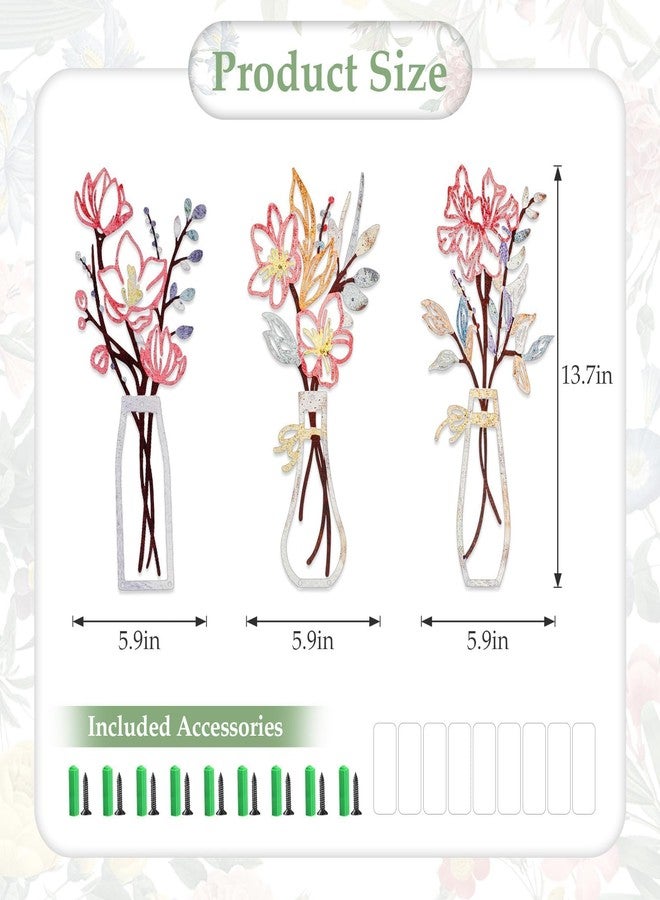 EEEKit 3 PCS Metal Flower Vase Wall Art, 5.9x13.7 Inch Minimalist Floral Wall Hanging Decor, Floral Wall Decor for Housewarming Gifts - Image 2