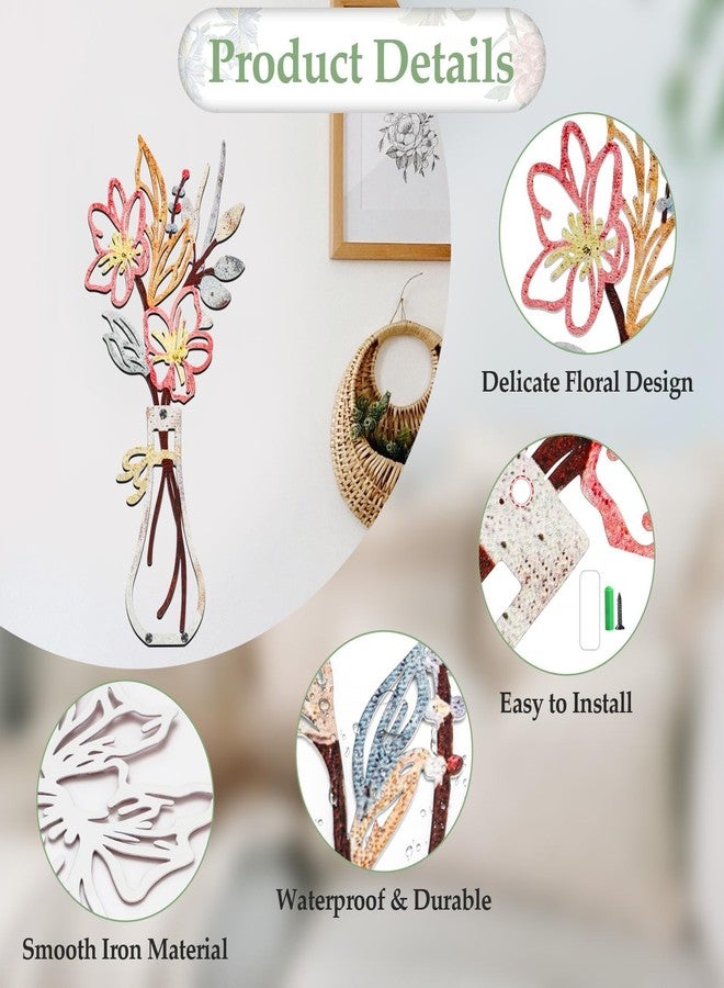 EEEKit 3 PCS Metal Flower Vase Wall Art, 5.9x13.7 Inch Minimalist Floral Wall Hanging Decor, Floral Wall Decor for Housewarming Gifts - Image 3