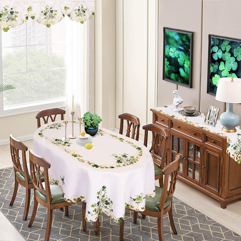Simhomsen Embroidered Irish Clover St. Patrickâ€™s Day Tablecloth, Spring Shamrock Decorations (Oval 57Ã—88 inches) - Image 3