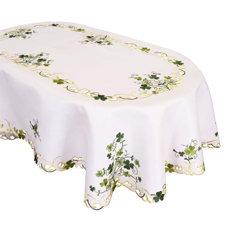 Simhomsen Embroidered Irish Clover St. Patrickâ€™s Day Tablecloth, Spring Shamrock Decorations (Oval 57Ã—88 inches) - Image 1