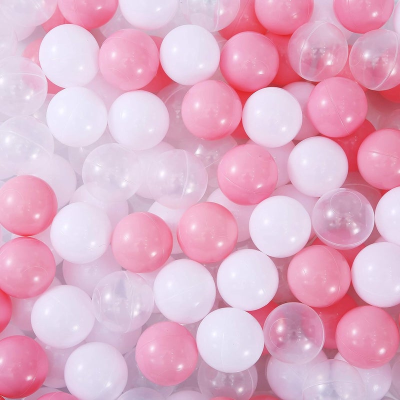 Thenese Pink Ball Pit Balls for Kids, Pool Toys Thicken Soft Plastic Balls for Ball Pit BPA Free Toddler Toy White Clear and Pink 100pcs - Image 2