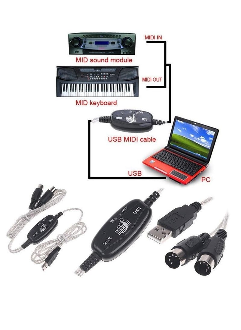 Generic USB Midi Cable Midi Input and Output Cable Adapter Converter Connect Piano Keyboard to PC Computer Synthesizer for Windows Mac 2M Cable  - Image 2