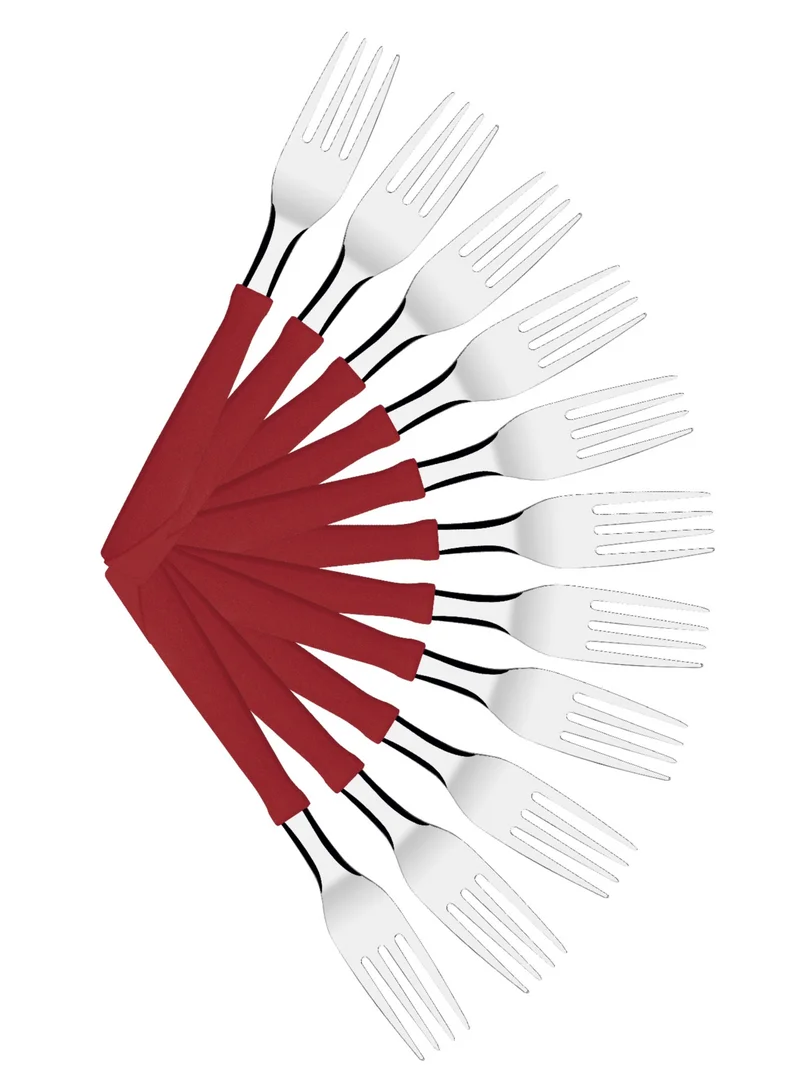TRAMONTINA Tramontina New Kolor 12 Pieces Stainless Steel Table Forks Set with Red Polypropylene Handles