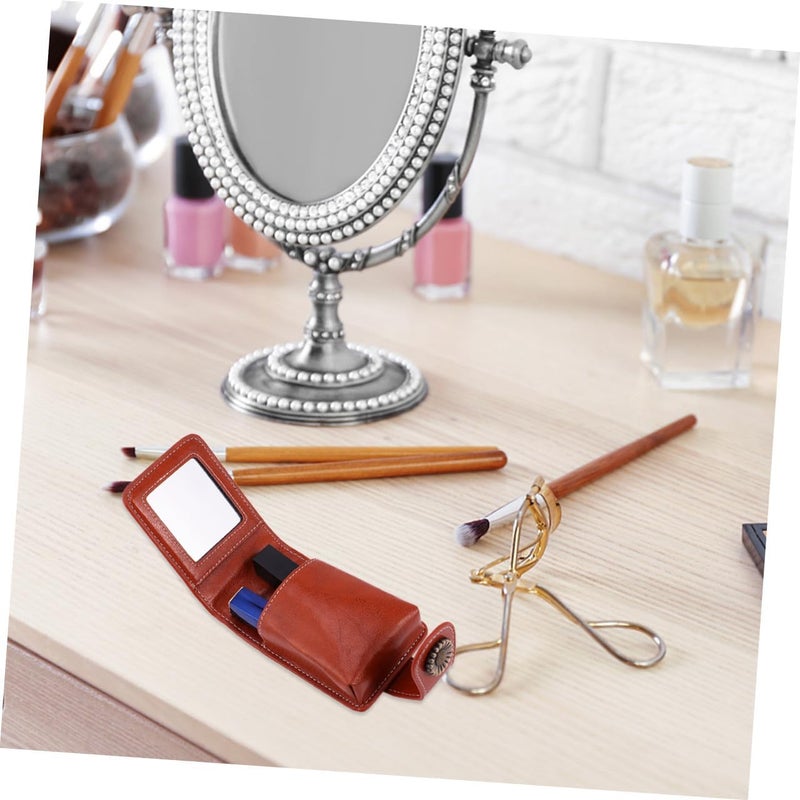Outanaya Lipsticks Carrying Case with Built-in Mirror, Pu Leather Small Lipsticks Pouch, Wine Red Portable Lip Gloss Holder for Travel and Daily Use - Image 5