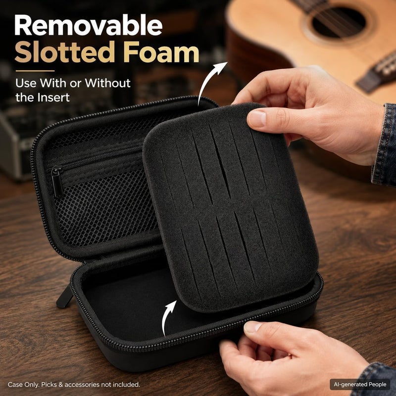 ALKOO 70+ Guitar Pick Holder Case for Fender for D'Addario for ChromaCast for JIM DUNLOP for Acoustic Strings, Guitar Pick Organizer, Capo, String Winder, Bridge Pins, Guitar Player Accessory Kit (Black) - Image 4