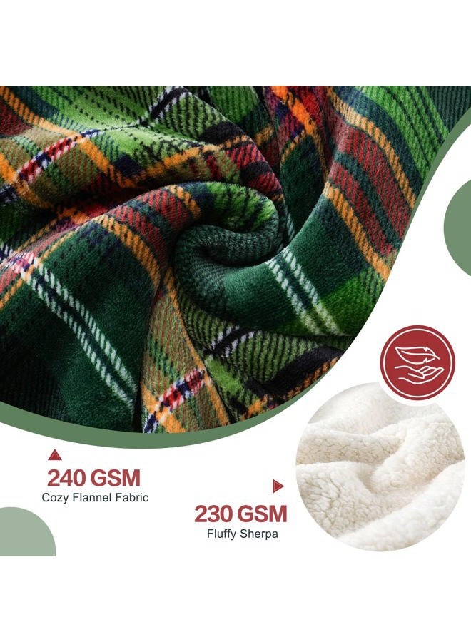 PU MEI Sherpa Fleece Throw Blanket 60" x 80" Reversible Plush Fluffy Large Big Blanket Lattice Flannel Blankets for All Season Use, Chrismas Green - Image 4