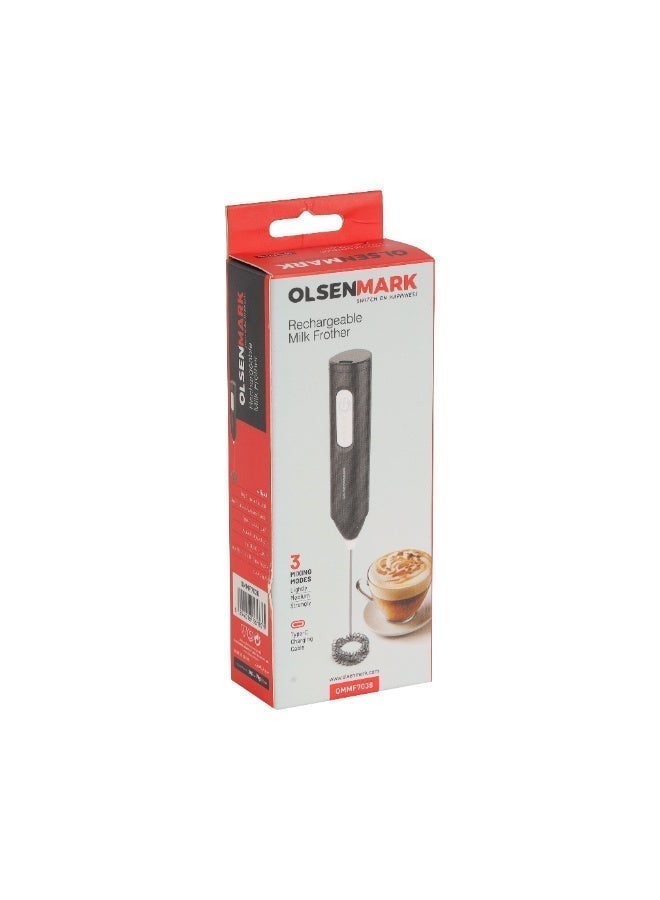 Olsenmark Rechargeable Milk Frother- for High Speed Whisking, Ergonomic Grip with 3 Mixing Modes, Light, Medium and Strong/ Used for Milk, Coffee, Eggs, Sauces, Lattes, Hot Chocolates, Shakes/ For Kitchen Use, Light-Weight and Highly Durable 1.5 L 200 W OMMF7038 Black - Image 4