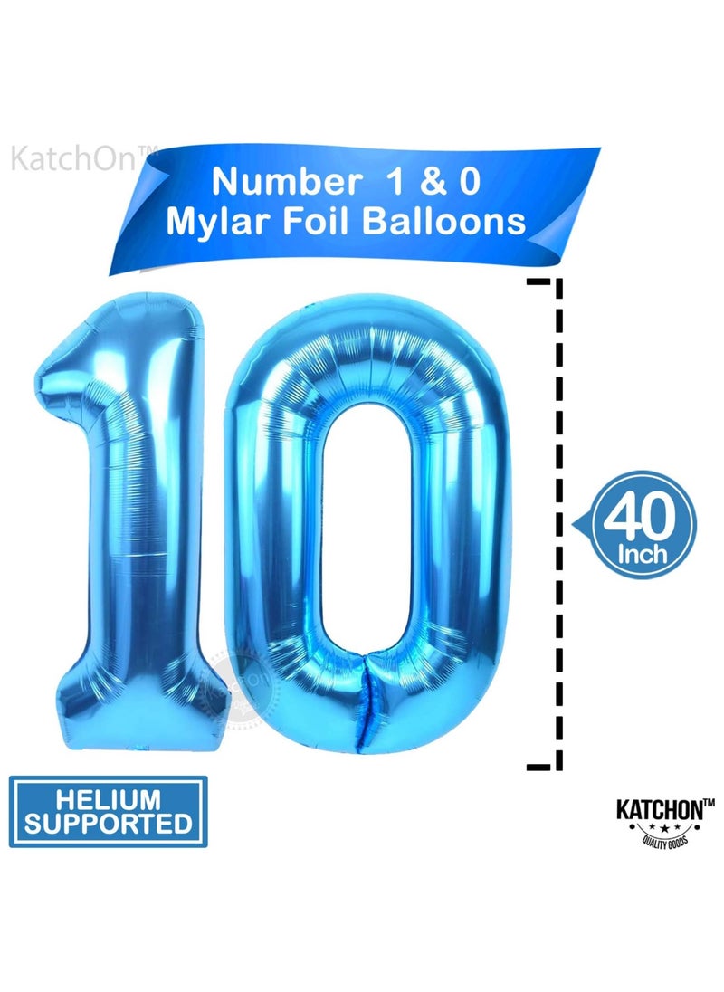 KATCHON - Blue Number 10 Foil Balloon For 10th Birthday Decoration - Image 1